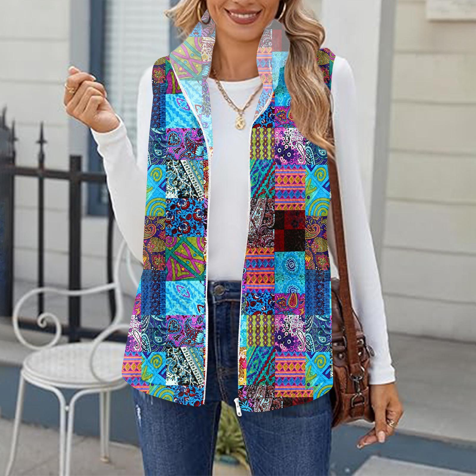 

Женский модный теплый флисовый кардиган-жилет в стиле ретро с принтом XL