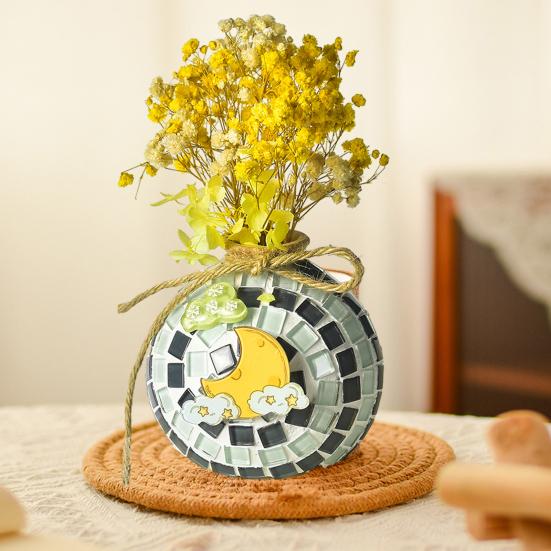 1 Set Handmade Mosaic Vase Kit with Wooden Vase Mosaic Tiles Tools Kids Adults Beginner Handcrafted