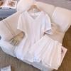Womens V Neck Short Sleeve Top and Shorts Casual Two Piece Set