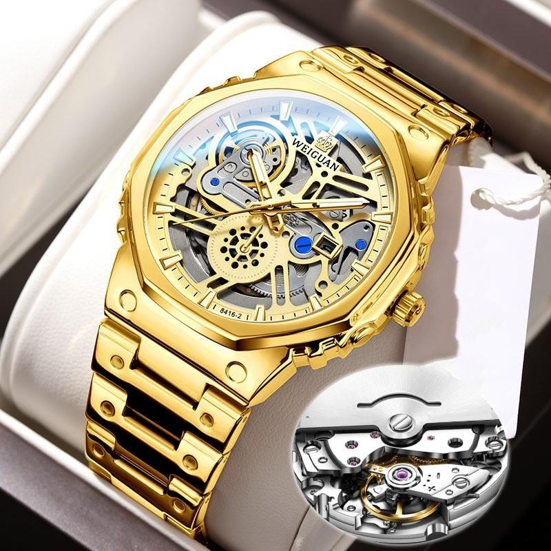 Fashion Skeleton Watch Automatic Waterproof Watches Luminous Mens Watch Stainless Steel Strap