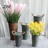 Balkon Bloemenarrangement Houder Vintage Metalen Emmers, Rustieke Vazen met Handvatten, Bloemencontainers, Brede Nostalgische Binnen Display Mond Plant