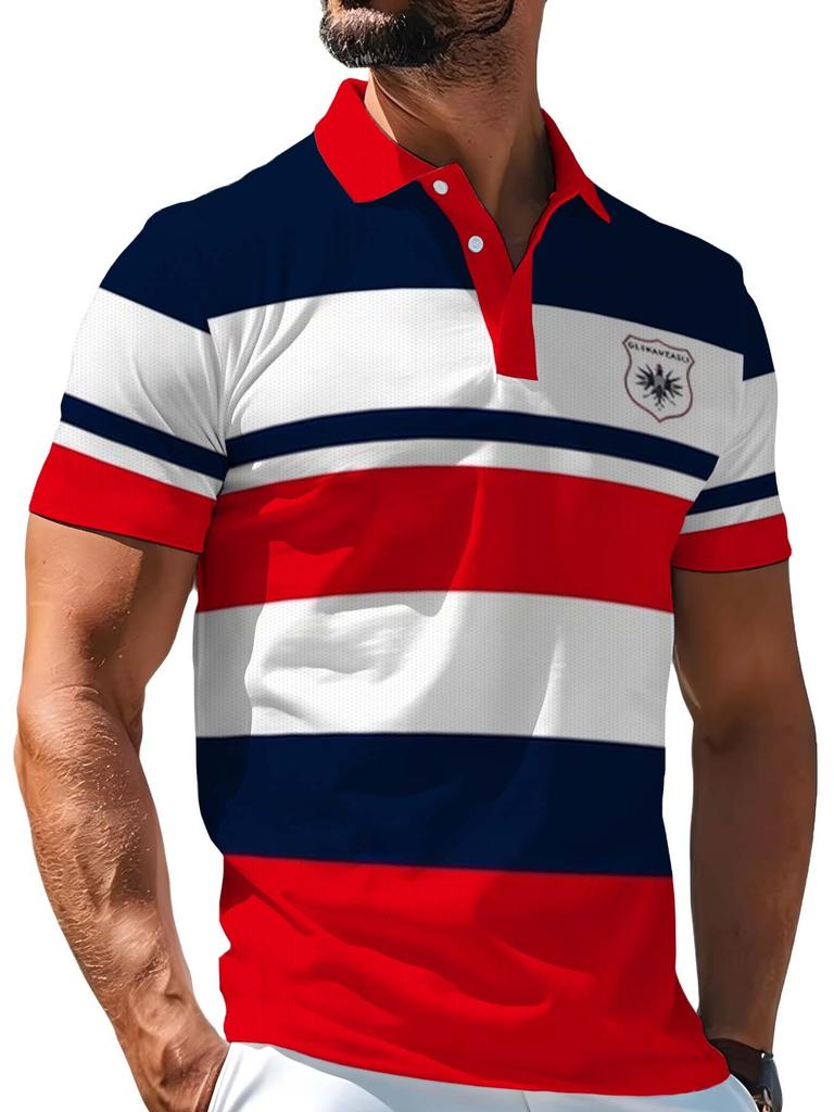 Men's Outdoor Short-Sleeve Polo Shirt, Available in Multiple Sizes, Men's Lapel Polo with Small Striped Chest Print, Men's Top, Slim Fit, Suitable for