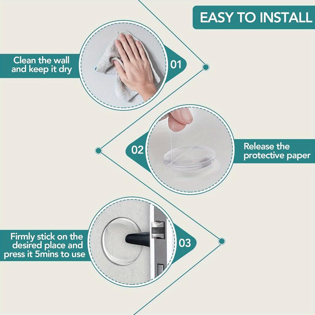 1/3/6pcs Self-Adhesive Door Stop Wall Protectors Transparent Rubberized Bumpers Prevent Wall Damage & Noise, Reusable No-Drill Installation
