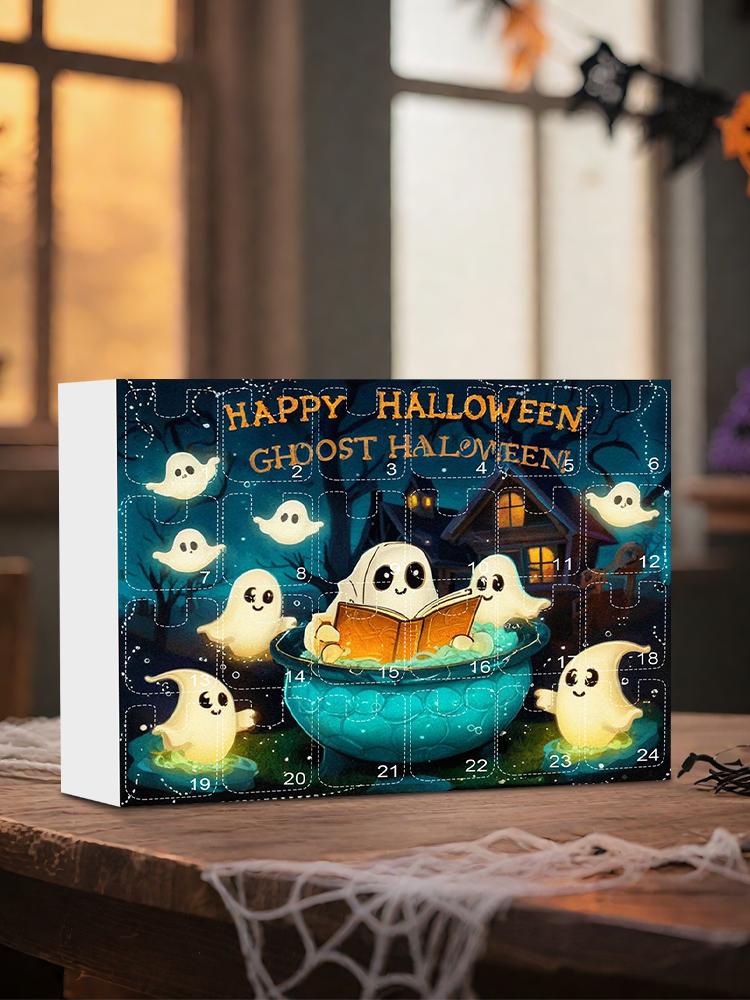 For Christmas Tree Halloween Countdown Calendar 24Pcs 2D Acrylic Ghost Ornaments Spooky Advent Calendar Halloween Ghost Calendar