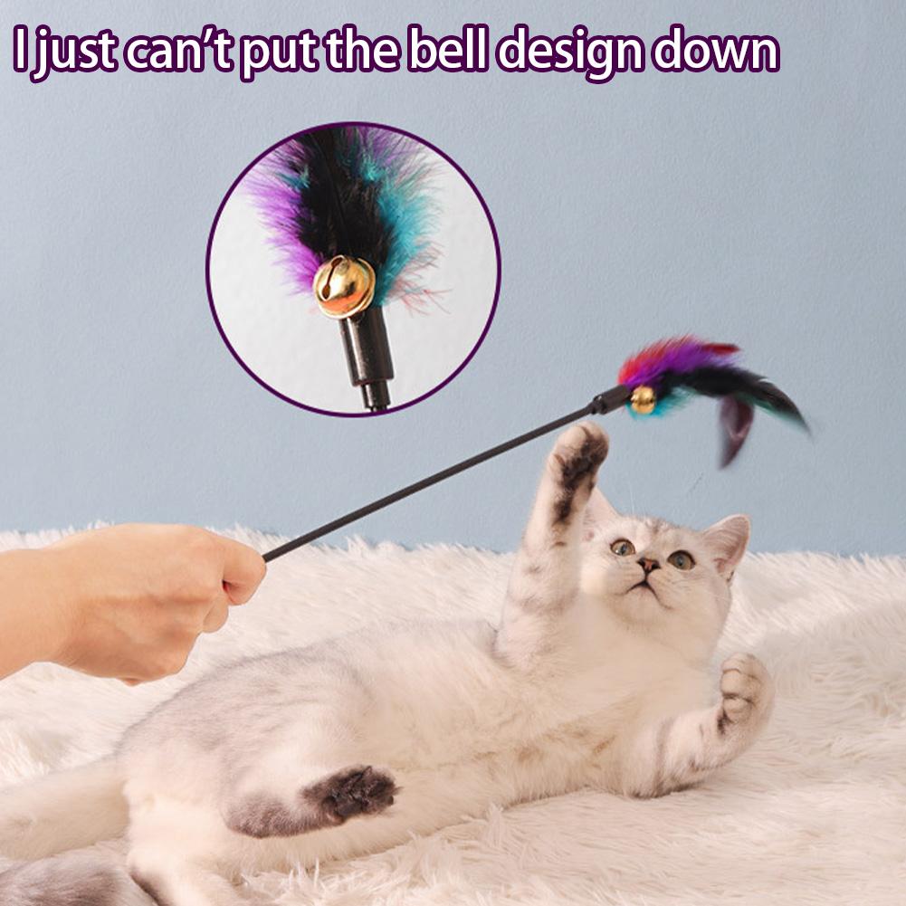 Cat Interactive Wand Colorful Feather Chicken Feather Cat Stick Bell Portable Creative Fashion Novelty Pet Cat Supplies