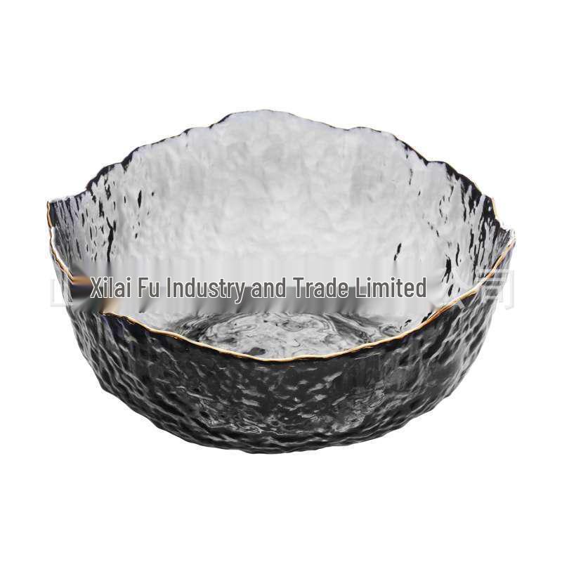Japanese Gold-Rimmed Hammered Glass Bowl for Salad and Fruit
