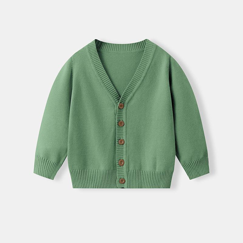 Spring & Autumn Kids' V-neck Knit Cardigan - Boys & Girls School Style Cotton Outerwear