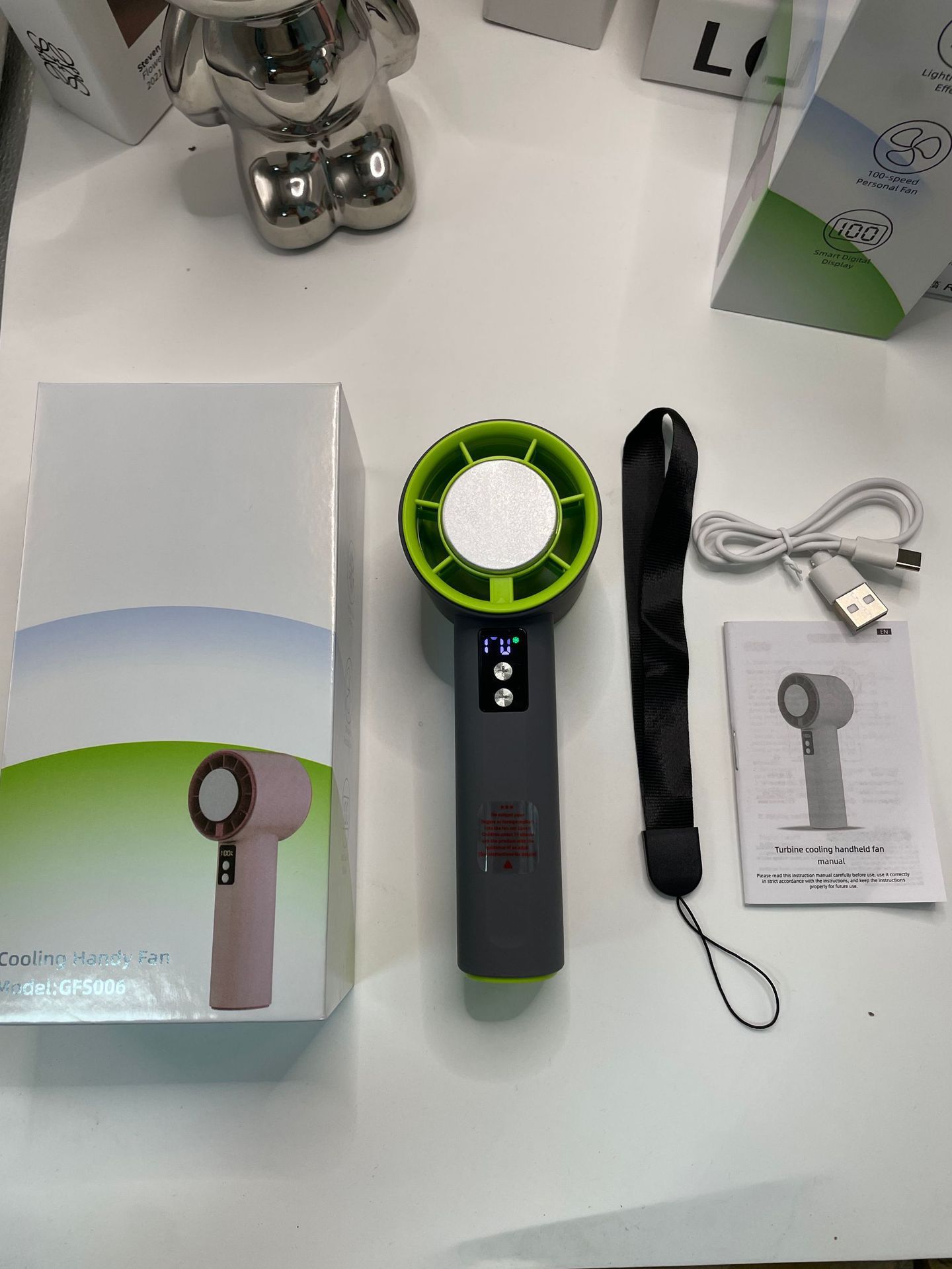 High-speed Handheld Ice-cooling Fan Digital Display Turbo Powerful Airflow Semiconductor 100-level Cooling Household Hotel RV General
