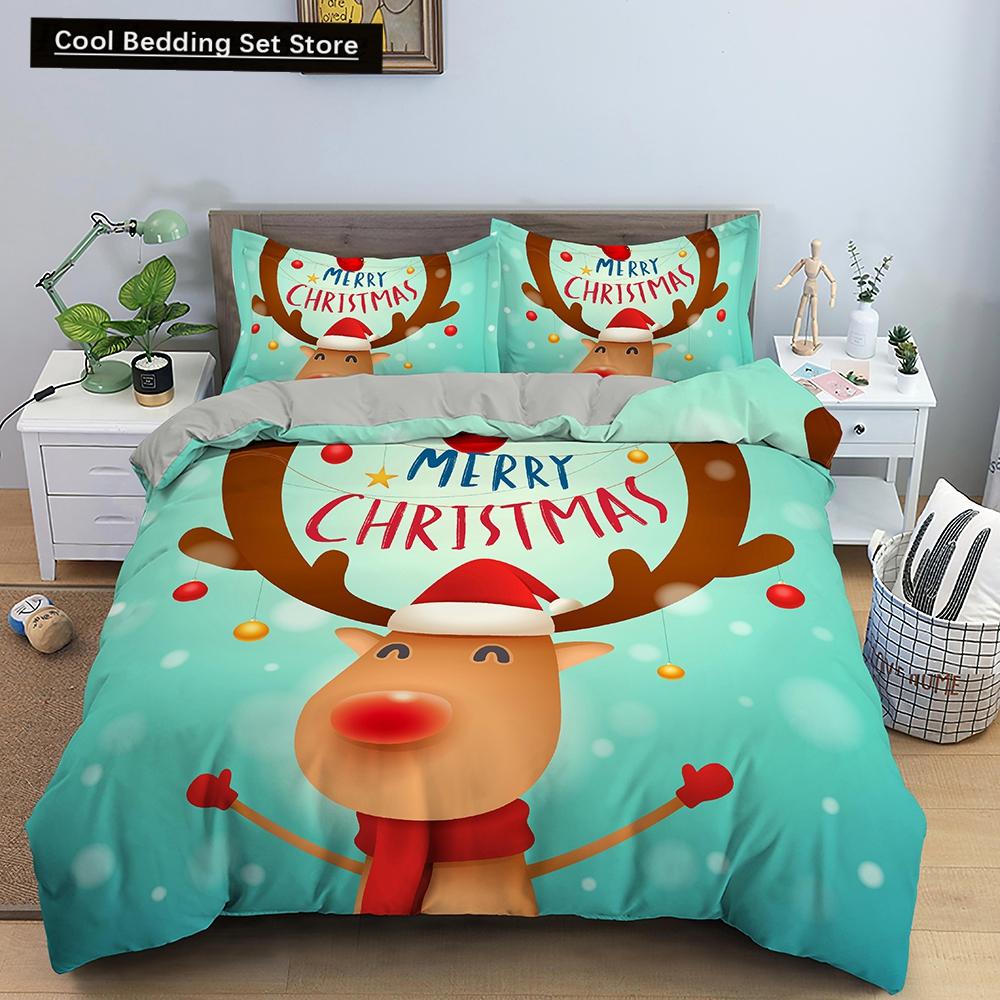 3D Merry Christmas King Queen Bedding Set Kids Cartoon Santa Snowman Deer Comforter Cover XMAS Duvet Cover Polyester Quilt Cover