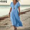 Women's Fashion Summer Spring Solid Color Print Short Sleeve V-Neck Loose Waistlinet Casual Dresses