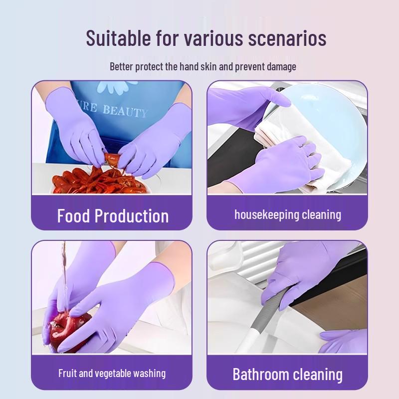 Extra-Long Food-Grade Nitrile Gloves: Disposable, Thick, Durable, Waterproof, Non-Slip for Household Cleaning