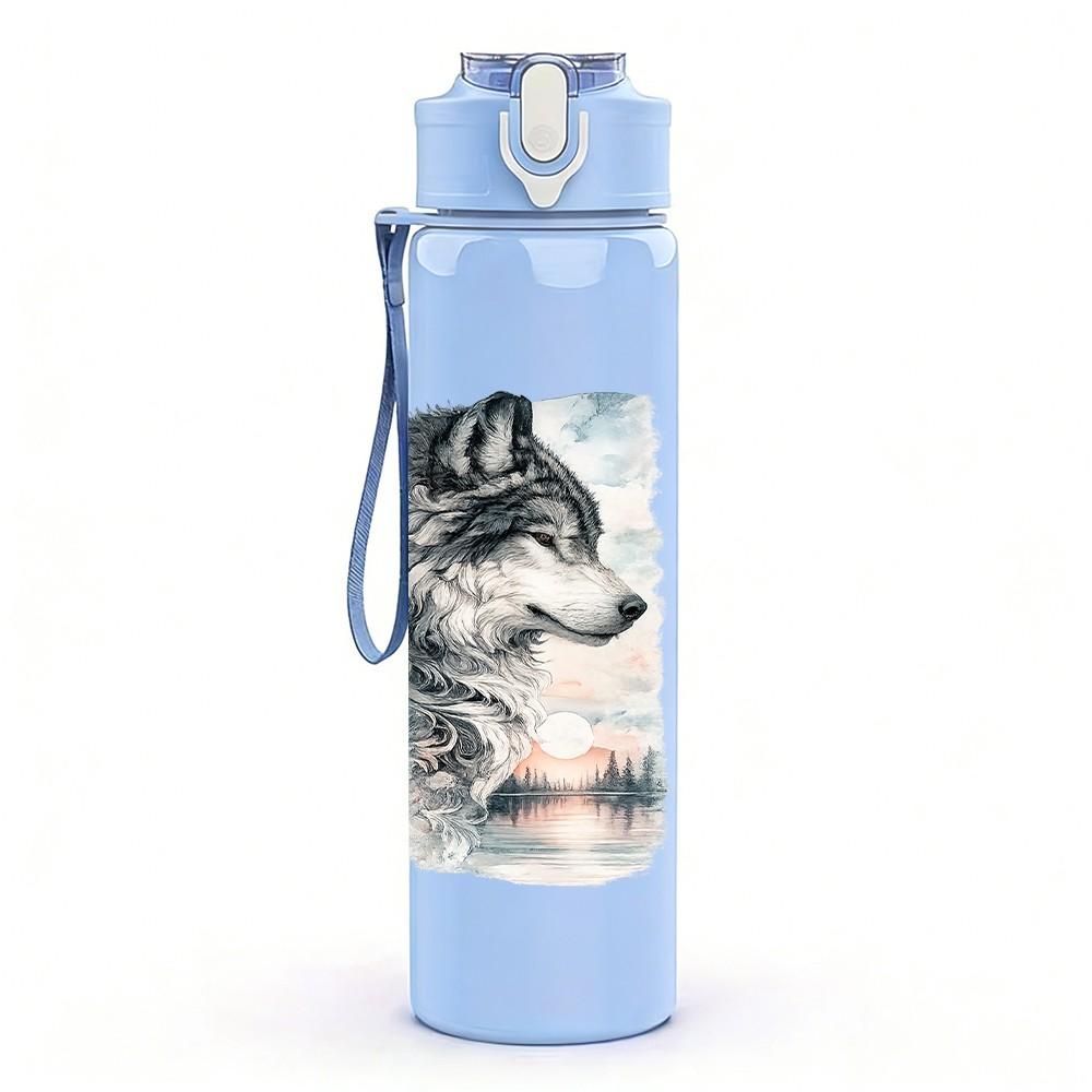 1PC Twin Tiger Dark Vintage Animal Art 750ml Color Plastic Sports Water Bottle Leakproof Flip Straw Lid Suitable for Sports Office Home Use