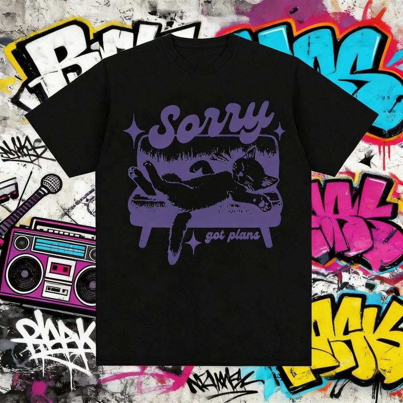 2025 Summer Sorry Got Plans100 Pure Cotton Printed Tshirt Women Funny Cartoon Tshirts Grunge Kawaii 90s Fashion Tshirt Y2k