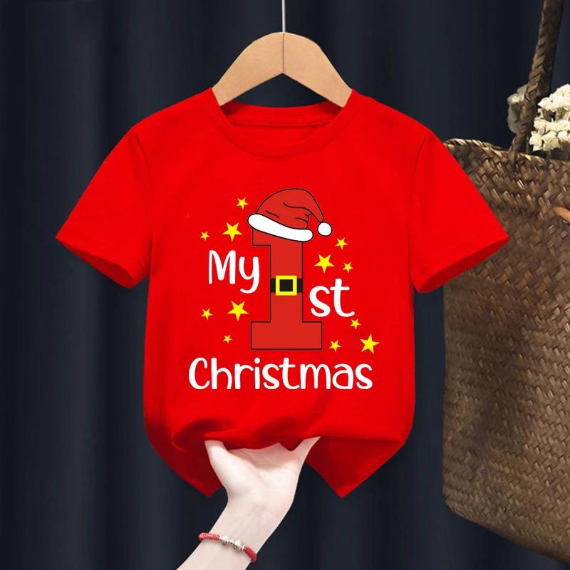 Christmas Kid T Shirt Fashion Merry Christmas Letter-printed Children's T-shirt Short-sleeved Tops for Children Clothes Tee