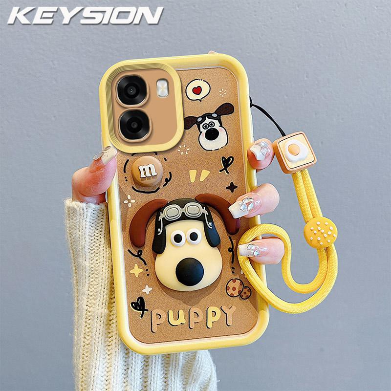 KEYSION Stoßfeste Hülle für OPPO A6x 5G mit Lanyard Weiches Silikon Niedliche 3D Cartoon-Puppe Handy-Rückseite für OPPO A6t 5G