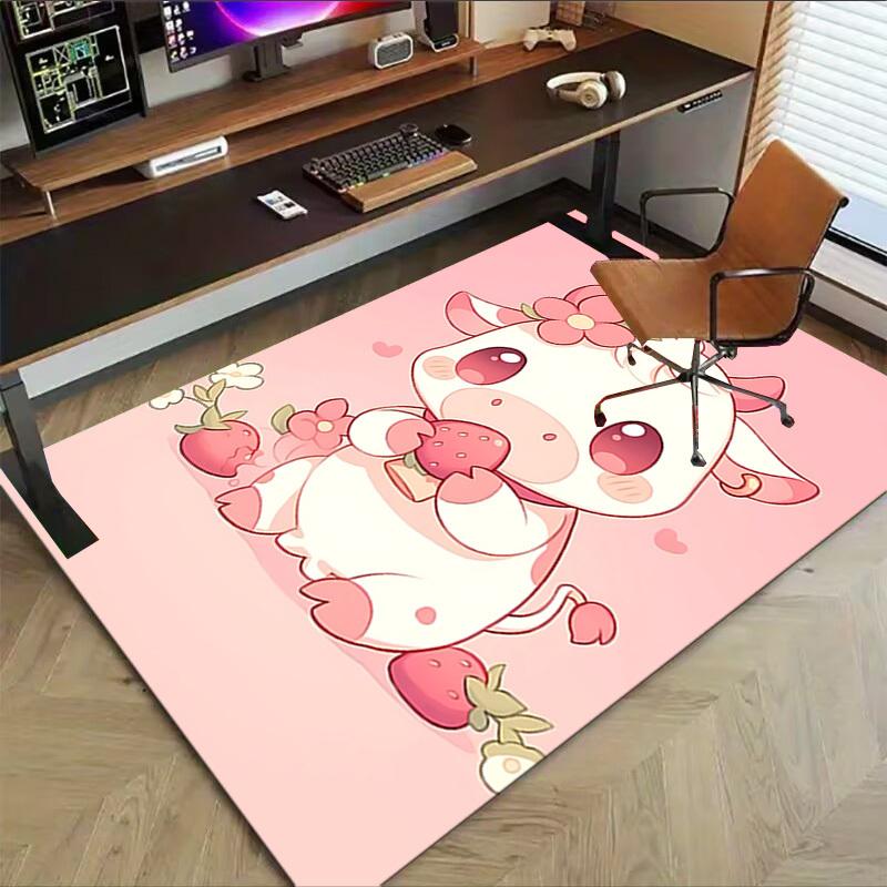 1pc Cow Strawberry Carpet Office Rug Outdoor Mat Home Decor Area Carpet Festival Gift Office desk chair carpet