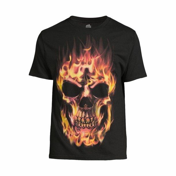 Way to Celebrate Men s Flaming Skull Halloween Graphic Tee Size S S разноцветный