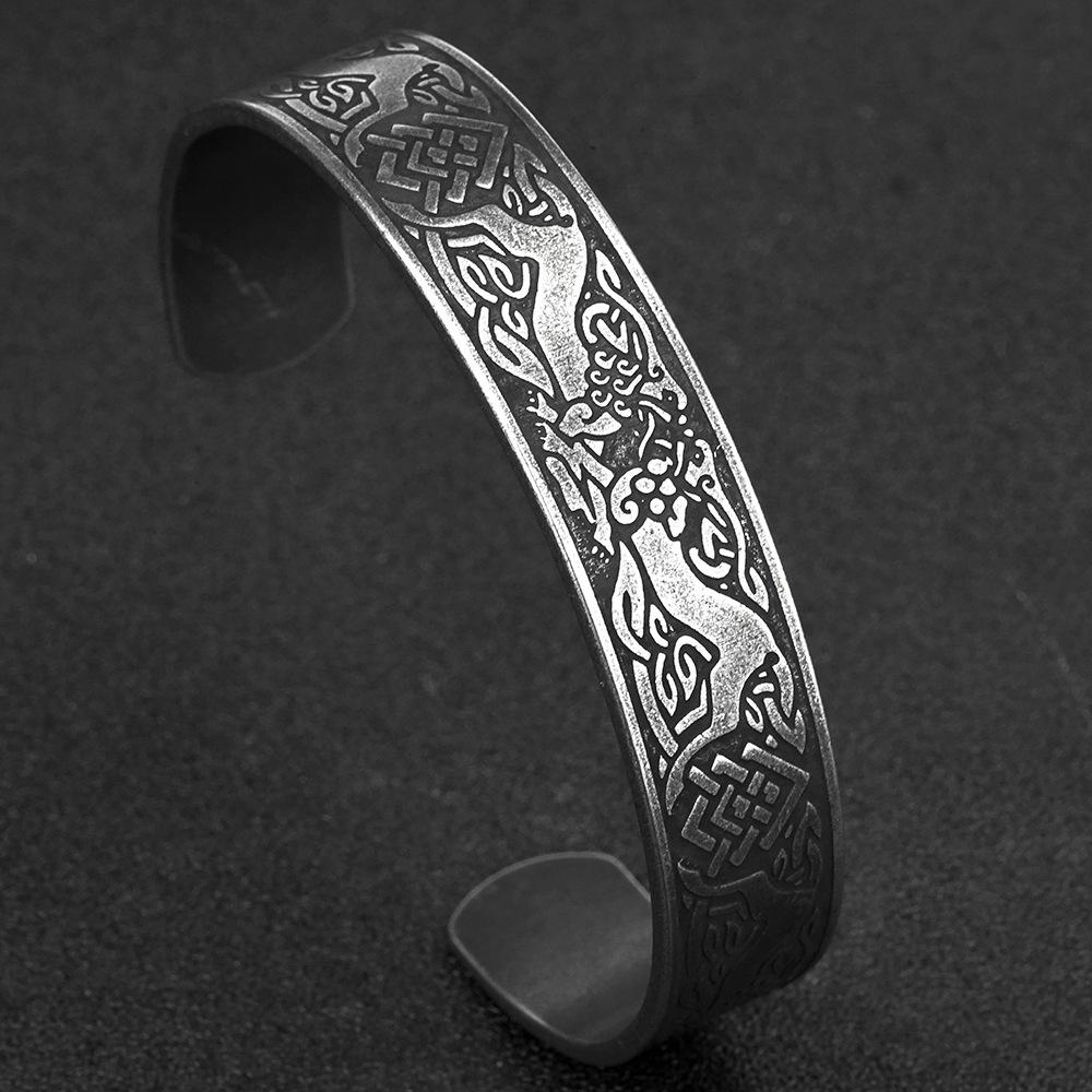 Severský vikingský náramek s dvojitým vlkem - Pánský náramek z nerezové oceli v retro designu