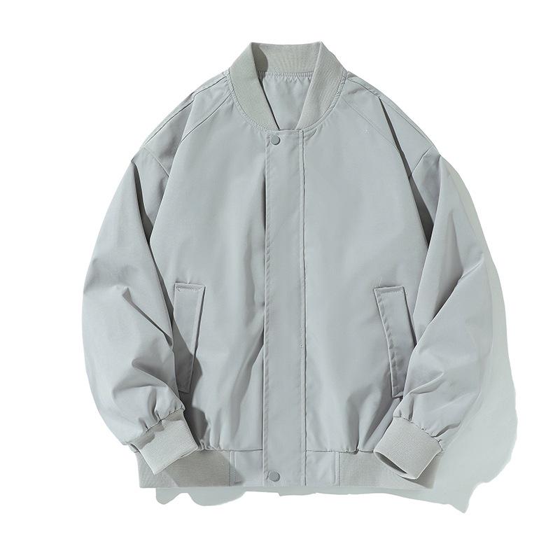 Men's Versatile Loose-Fit Baseball Jacket - Solid Color, Casual Spring/Autumn Style