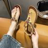 Bohemia Sandals for Women Beach One Word Woman Shoes Flat Rubber Summer 2025 Comfortable Wholesale Shoe Luxury Designer Trending