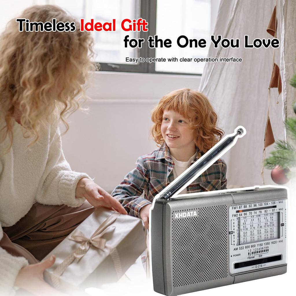 XHDATA D219 Small Portable Radio Short Wave Radio FM AM SW Wide FM Compatible Disaster Prevention Radio 11 Band Stereo High Sensitivity DSP Pocket