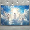 Wall Mural with Cloud and Light Background, with Jesus Christ and Angels In Heaven, for Home or Church Decoration