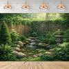 Rock Garden Waterfall Photo Backdrop, Green Natural Landscape, Party Decoration, Background, Photo Mat Banner2759