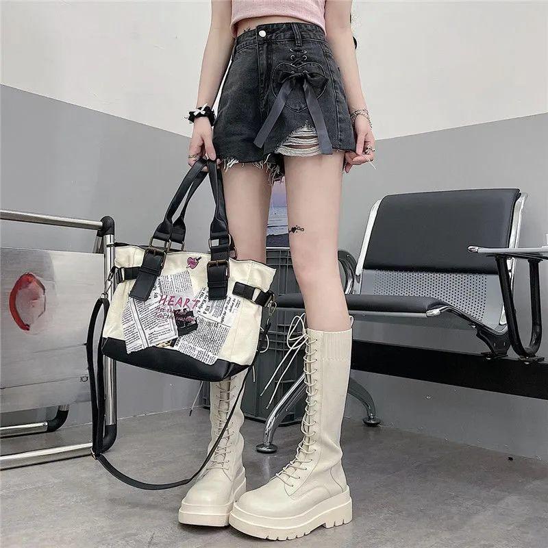 Bow Tie Torn Hole Denim Shorts for Women In Summer Korean Version High Waist Loose Fit Slimming and Wide Leg Hot Pants