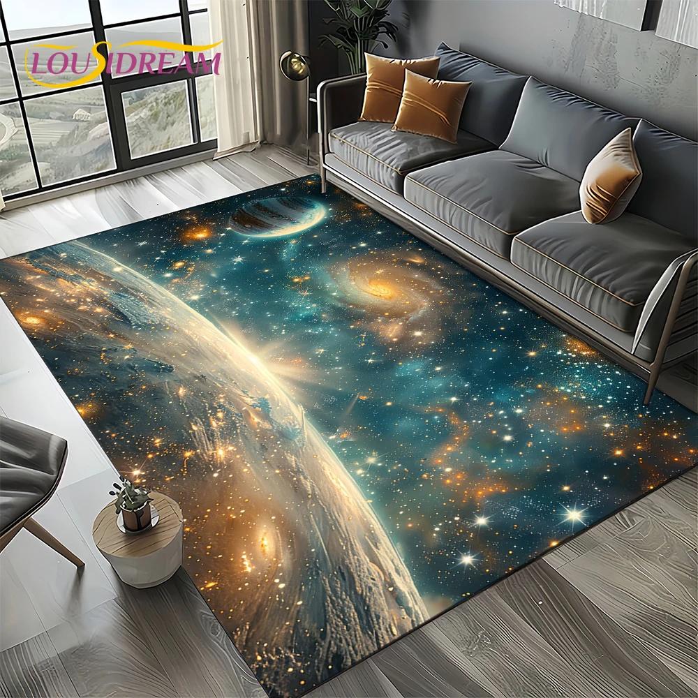 Universe Space Stars Black Hole Galaxy Earth Milky Way Carpet Rug for Living Room Bedroom Sofa Decoration,Non-slip Floor Mat