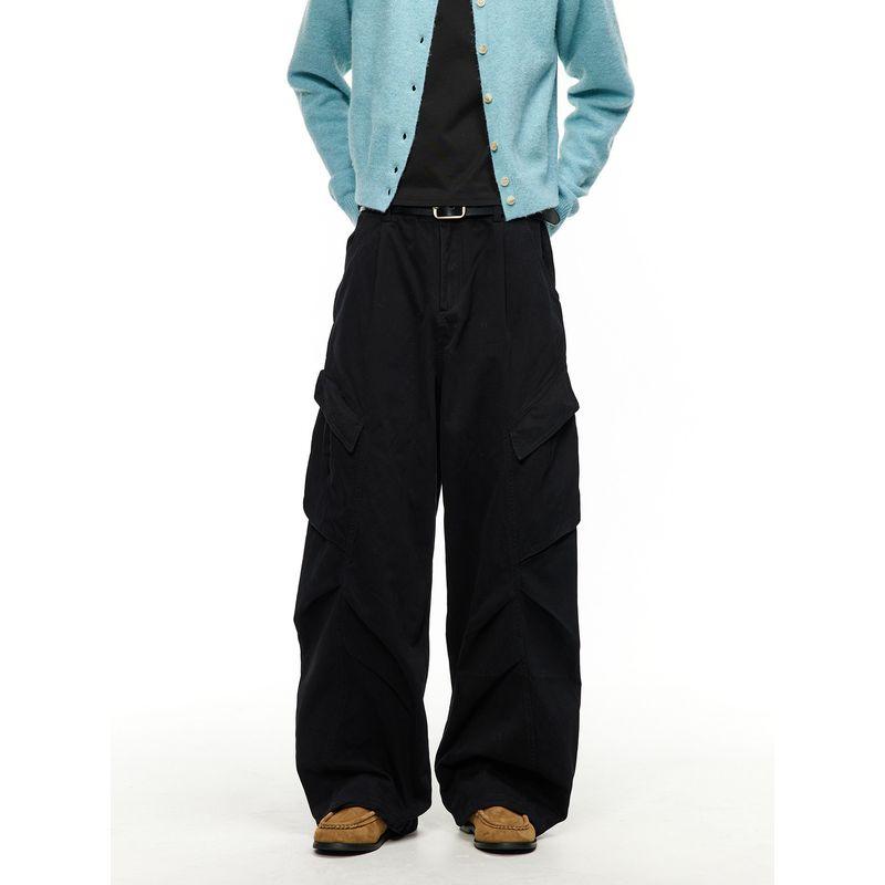 Men's American Retro Deconstructed Design Multi-Pocket Cargo Pants Unisex Loose Casual Pleated Straight-Leg Pants