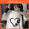 T Shirt Women Summer Loose Fit Heart Print Short Sleeve Graphic Tee For Casual Wear