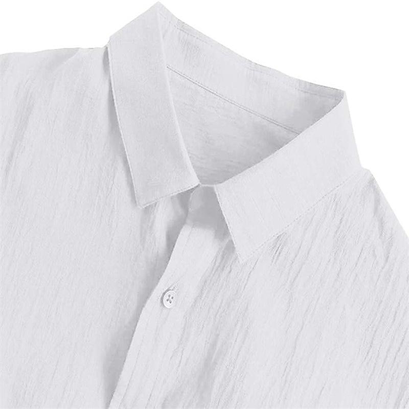 Camicia da Uomo in Lino di Alta Qualità Leggera e Traspirante Camicia Button-Down da Uomo Camicia da Uomo in Cotone e Lino 100% Tinta Unita