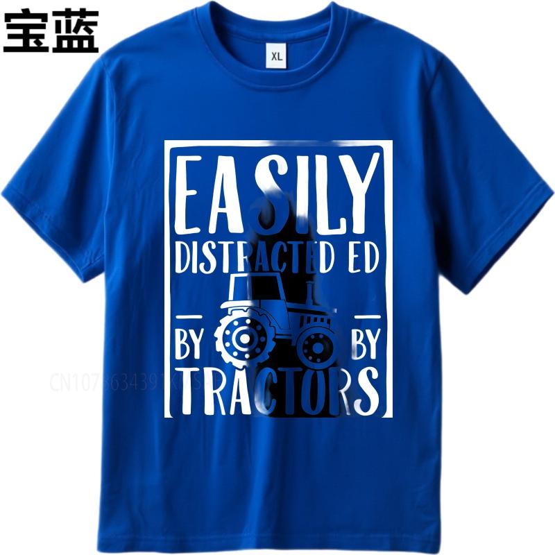 Black Summer For Him T Shirt Easily Distracted By Tractors Short Sleeve Breathable ONeck Tshirt Summer Cotton Men Tshirt