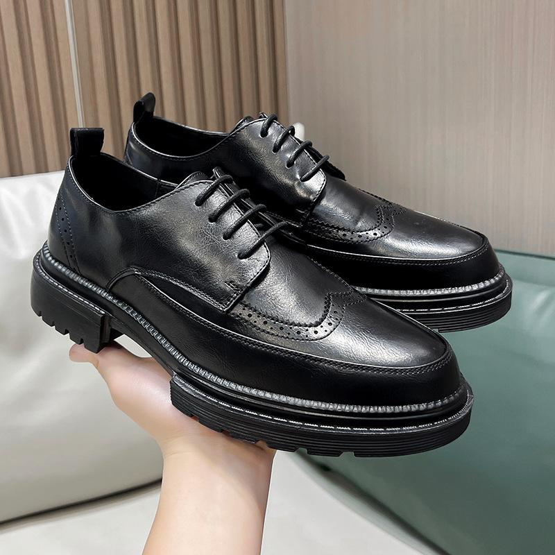 Leather Shoes Brock British Style Suit Thick Sole Heightening Black Casual Business Dress Wedding Groom Shoes