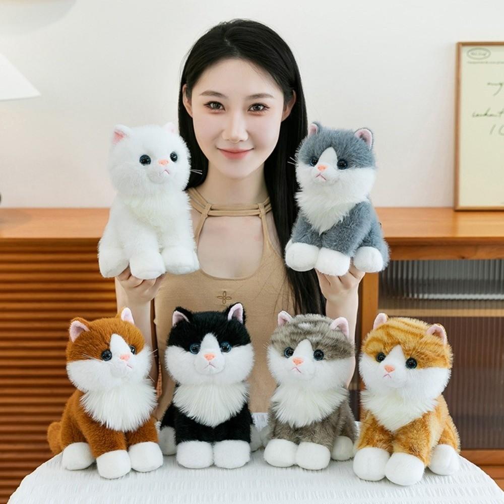 Meow Sound Effect Realistic Stuffed Cat Doll Soft Plush Simulated Cat Plushie  Home Decoration