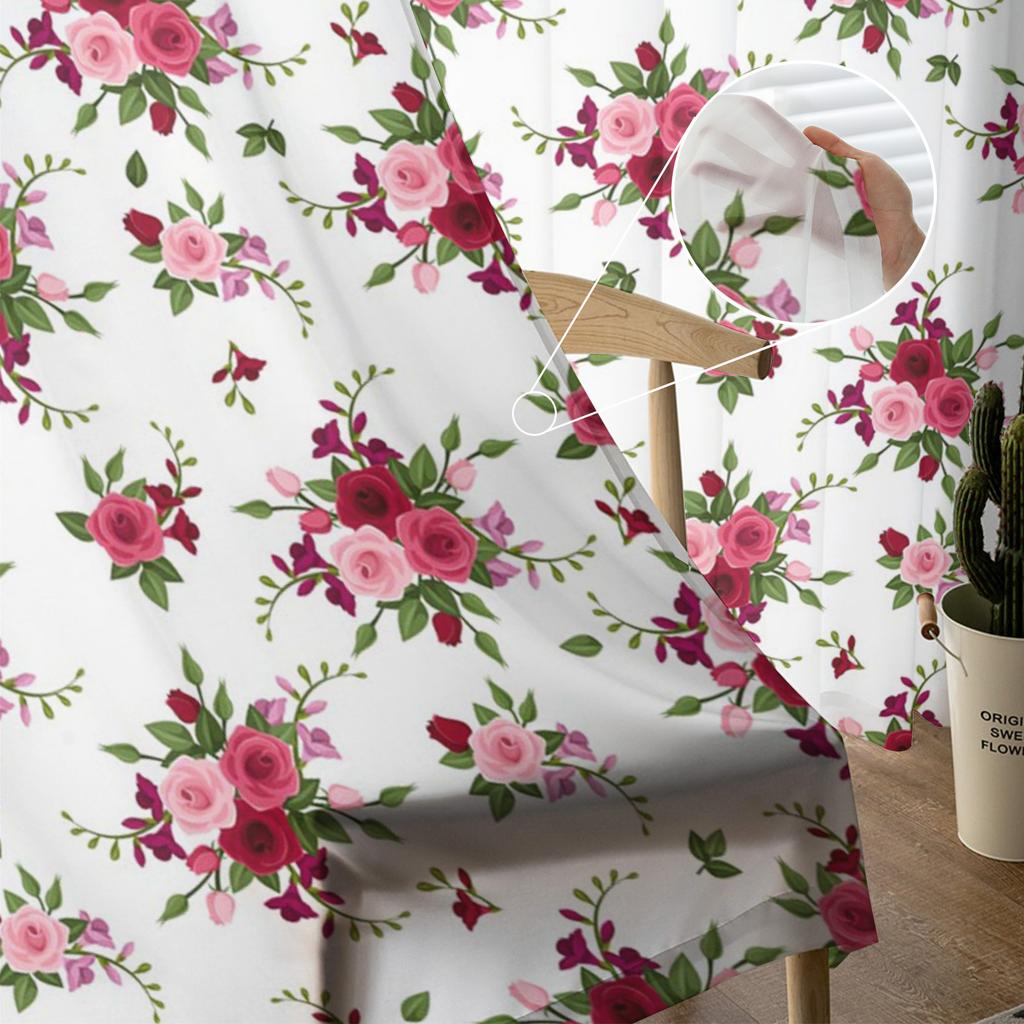 Vorhänge mit rotem Blumen- und Pflanzenmotiv, drapieren, transparenter Tüll, Heimdekoration, Wohnzimmer, Schlafzimmer, Cortinas, Chiffon-Fenstervorhänge