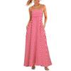 European Beautiful Women's Summer Super Long Dress Casual Sleeveless Striped Beach Dress with Pockets