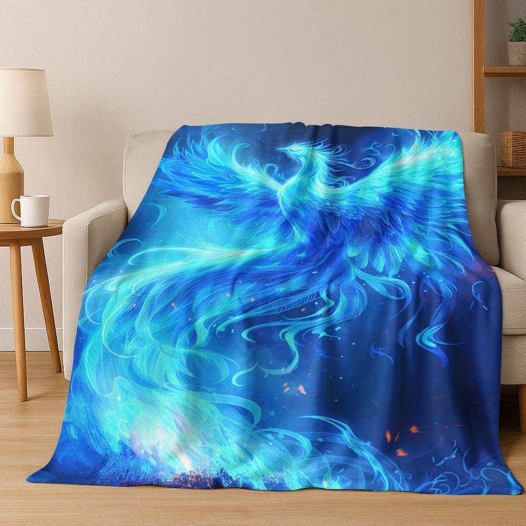 Colorful Rebirth Fire Phoenix Divine Bird Flannel Blanket,Warm and Cozy Soft Throw Blanket for Home Bedroom Bed Sofa Cover Kid