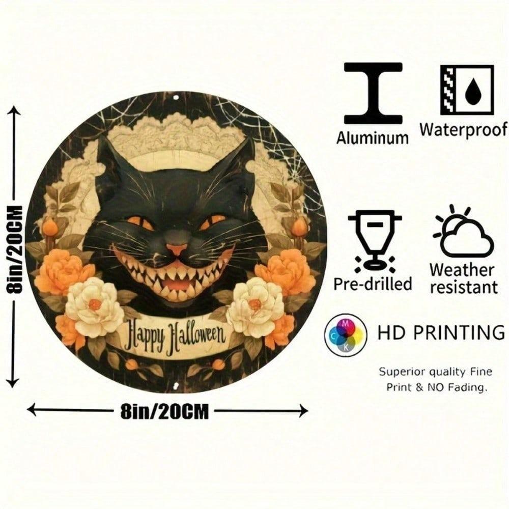 Vintage 8x8 Inch Black Cat Metal Sign Retro Halloween Tin Plaque For Home Bar Wall Decor