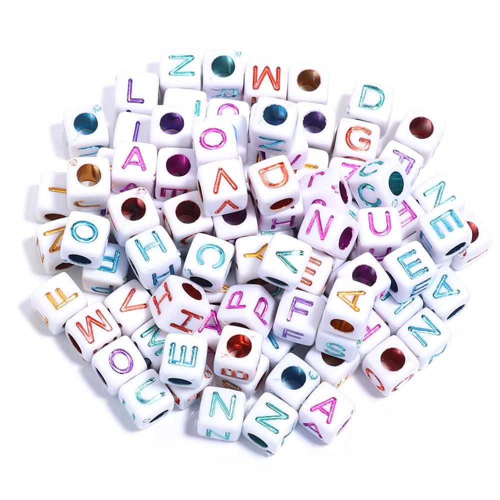 Colorful Acrylic Square Letter Beads - Large Hole English Alphabet Beads for DIY Projects