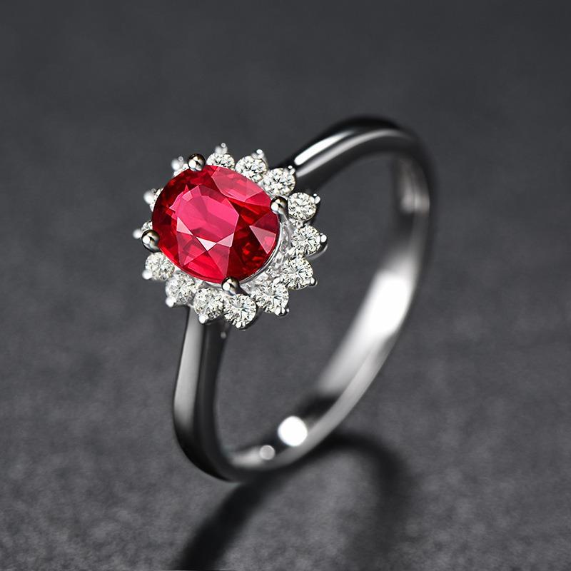 Flower inlaid ring, ruby colored gemstone opening adjustable ring, women's live fashion and exquisite