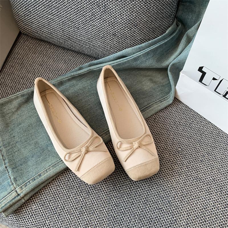 

New shallow soft flats, bow ballet Mary Jane single shoes, fattened and widened large size women s shoes 35 абрикосовый
