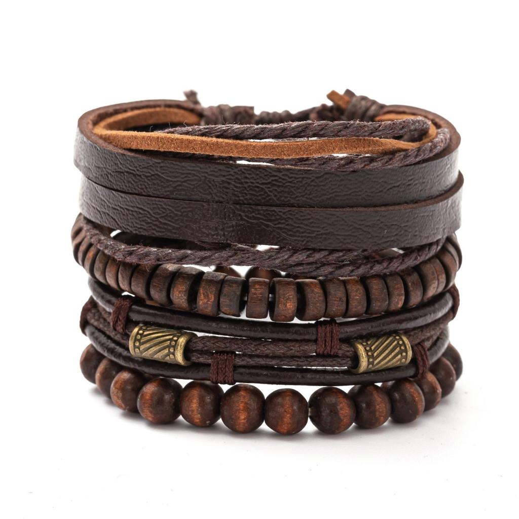 Fashion Vintage Men's Bracelets Set, Retro Beads Brown Bracelet, Accessories Christmas Gift Good For Daily And Festival