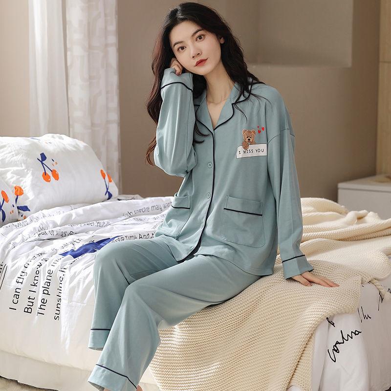 Pure cotton pajamas women's spring and autumn long-sleeved winter large-size pajamas, summer women's suits, loungewear can be worn outside