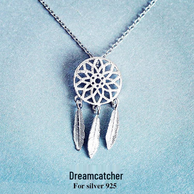 

Ожерелье из стерлингового серебра 925 пробы с пером ловца снов - Корейская модная бижутерия с цепочкой