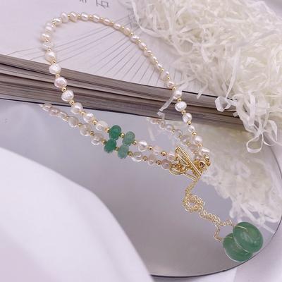 Baroque Natural Freshwater Pearl Necklace Hetian Jade Pendant Collarbone Chain Personalized Design Irregular Pearl Necklace