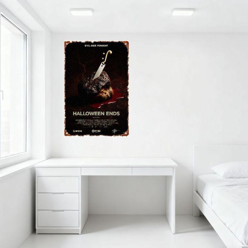 Halloween Ends Evil Dies Tonight Metal Tin Sign Vintage Horror Movie Poster Plaque for Man Cave Bar Home Wall Decor Art Gift