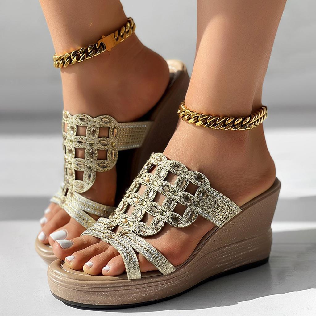 Women'S Sandal Women'S Slope High Heel Sandals Lightweight Diamond Sandals Sandales Femmes éTé