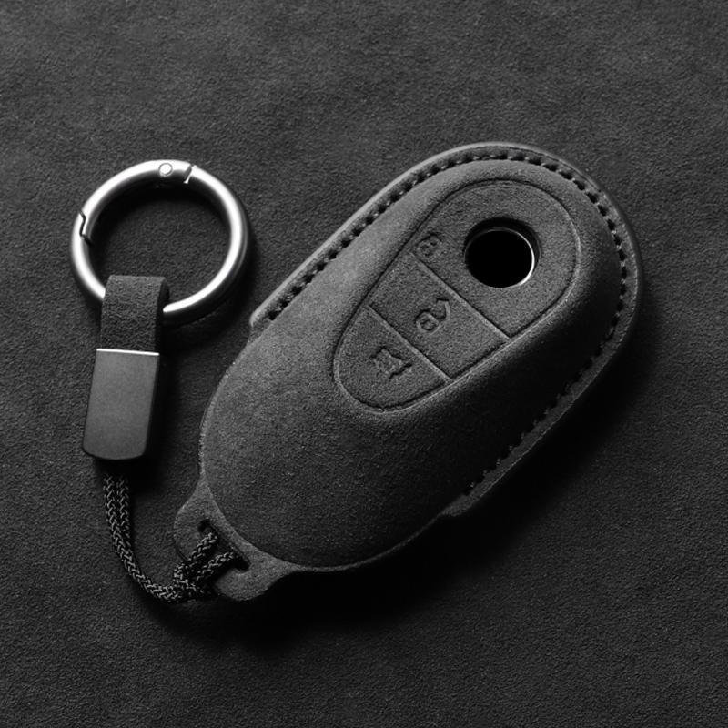 

For Mercedes Benz CLE GLC EQS EQE C E S Class W206 W214 W223 C236 X254 Leather Car Key Fob Ring Chain Cover Case Accessories