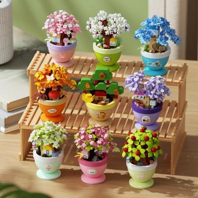 Divertidos bloques de construcción de micro-grano juguetes micro-paisaje flores y casa del árbol puzzle de montaje para niños decoración de escritorio